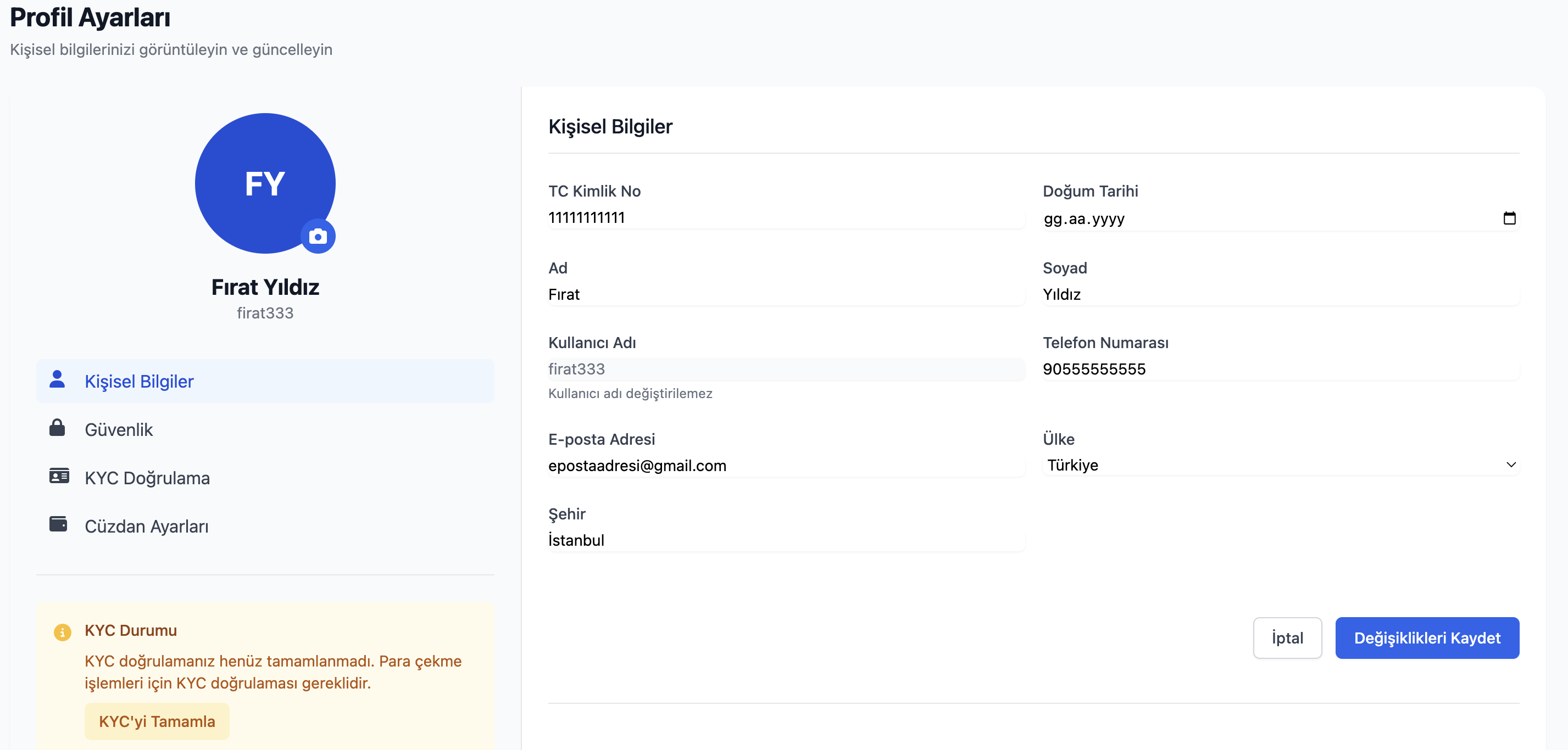 Profil ayarları